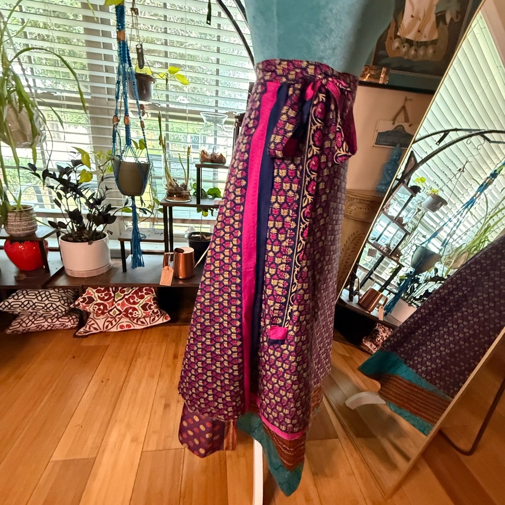 Purple & Fuchsia Upcycled Sari Wrap Skirt – Free Size